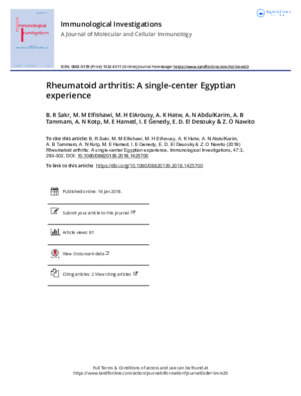 (PDF) Rheumatoid arthritis: A single-center Egyptian experience