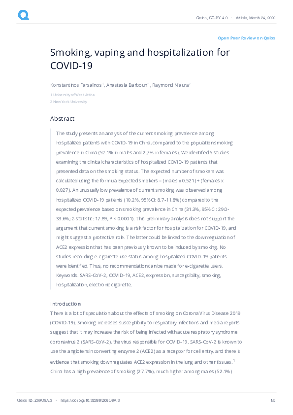 (PDF) Smoking, vaping and hospitalization for COVID-19