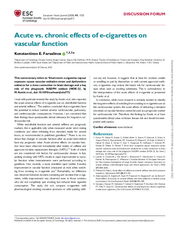 Pdf Acute Vs Chronic Effects Of E Cigarettes On Vascular Function