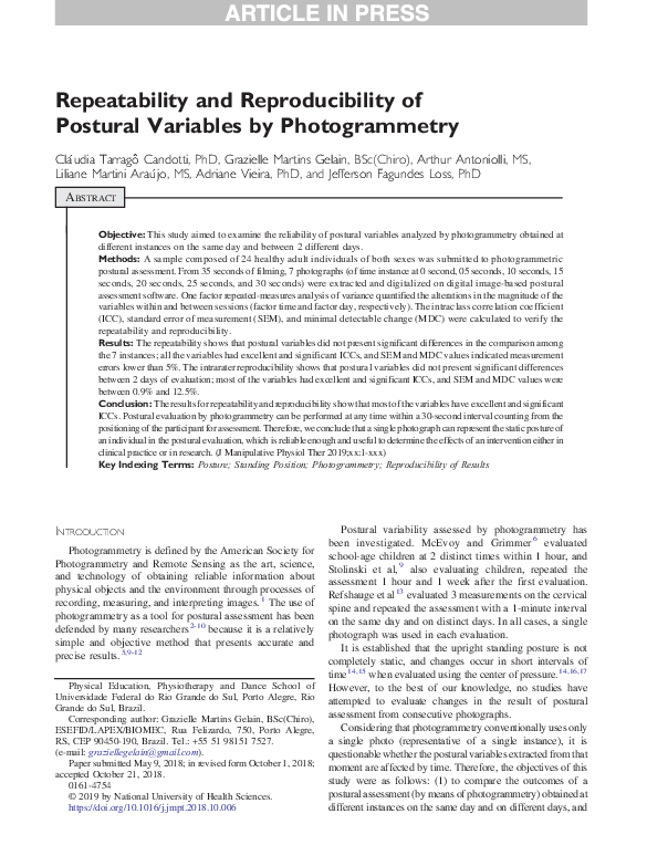 (PDF) Repeatability and Reproducibility of Postural Variables by ...