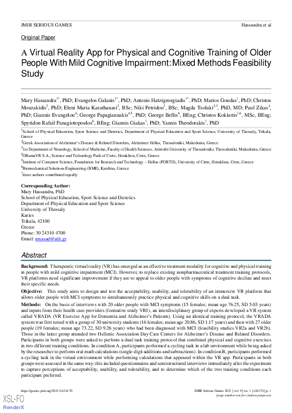(PDF) Α Virtual Reality App for Physical and Cognitive Training of ...