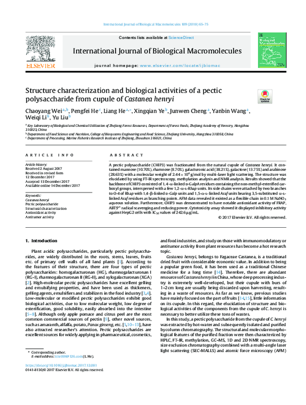(PDF) Structure characterization and biological activities of a pectic ...