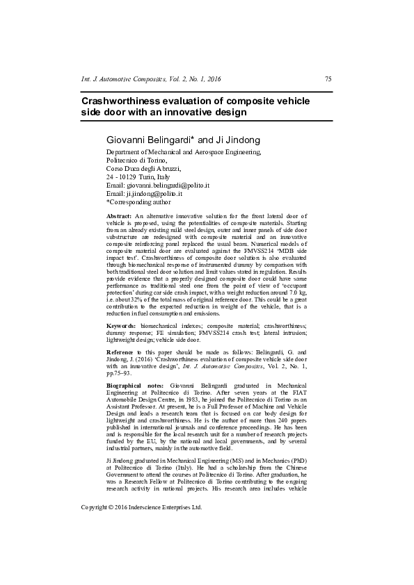 (PDF) Crashworthiness evaluation of composite vehicle side door with an ...