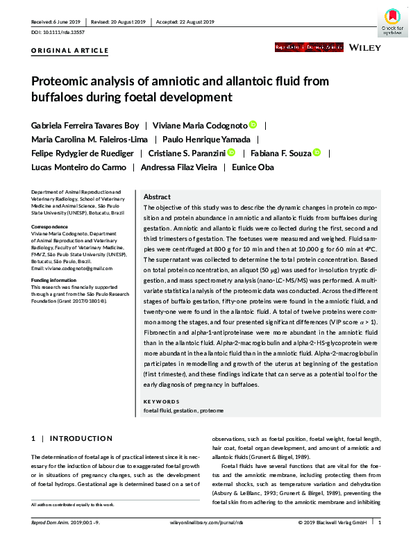 (PDF) Proteomic analysis of amniotic and allantoic fluid from buffaloes ...