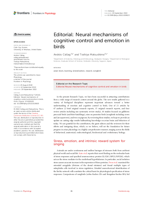 (PDF) Editorial: Neural mechanisms of cognitive control and emotion in ...