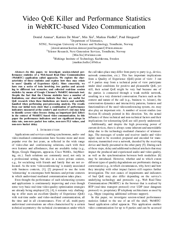 (PDF) Video QoE killer and performance statistics in WebRTC-based video ...