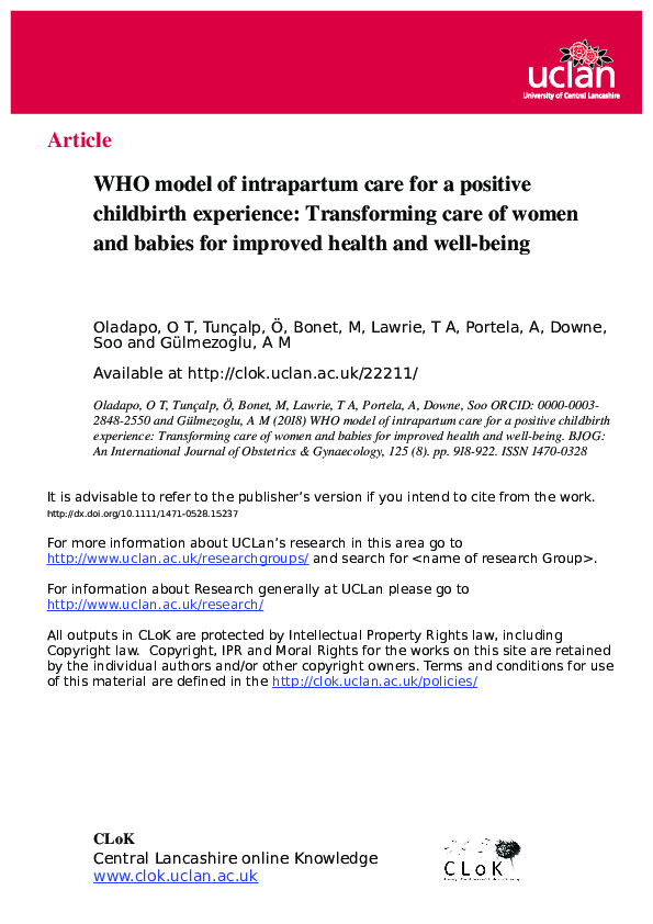 (PDF) WHO model of intrapartum care for a positive childbirth ...