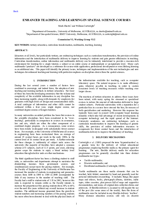 (PDF) Enhanced teaching and learning in spatial science courses
