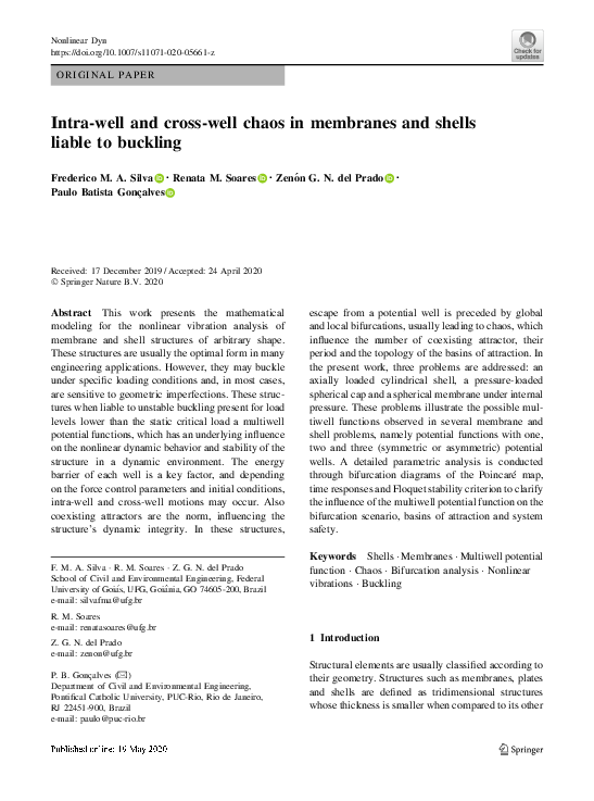(PDF) Intra-well and cross-well chaos in membranes and shells liable to ...