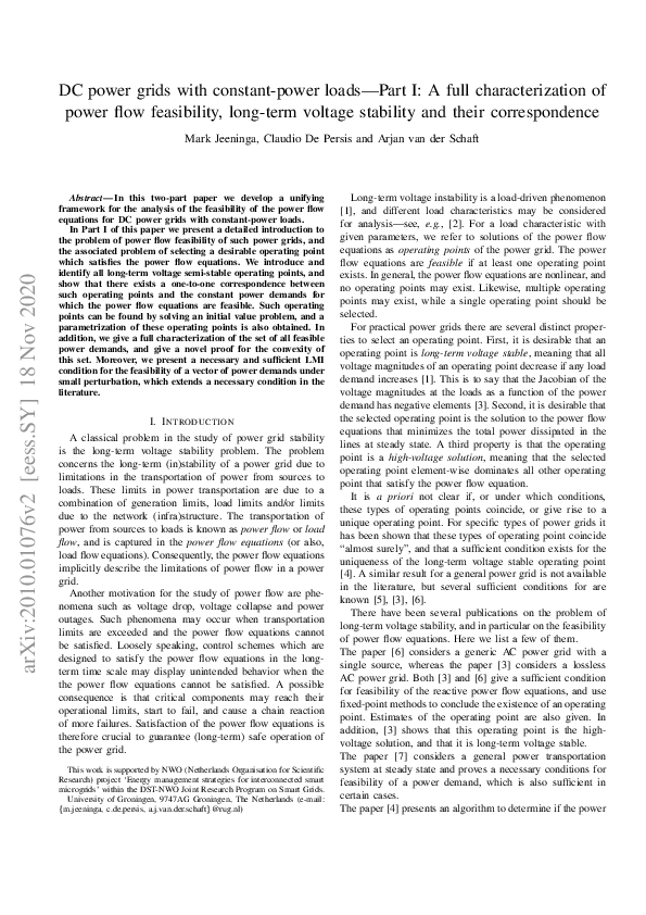 (PDF) DC power grids with constant-power loads -- Part I: A full ...
