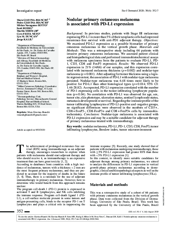 (PDF) Nodular primary cutaneous melanoma is associated with PD-L1 ...