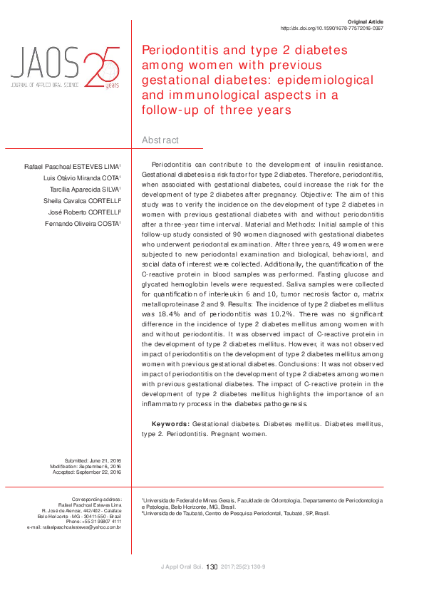 (PDF) Periodontitis and type 2 diabetes among women with previous ...