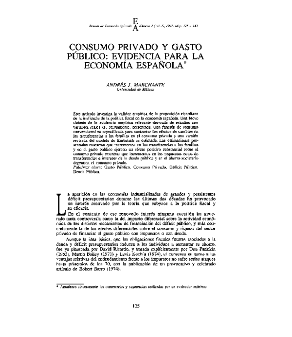 (PDF) Consumo privado y gasto público: evidencia para la economía española