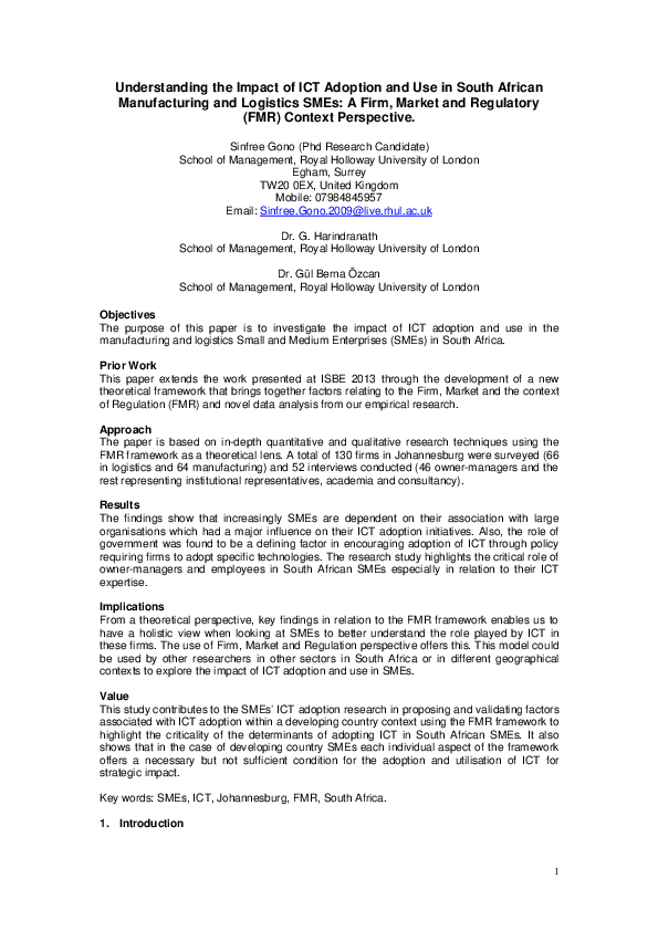 (PDF) Understanding the Impact of ICT Adoption and Use in South African ...