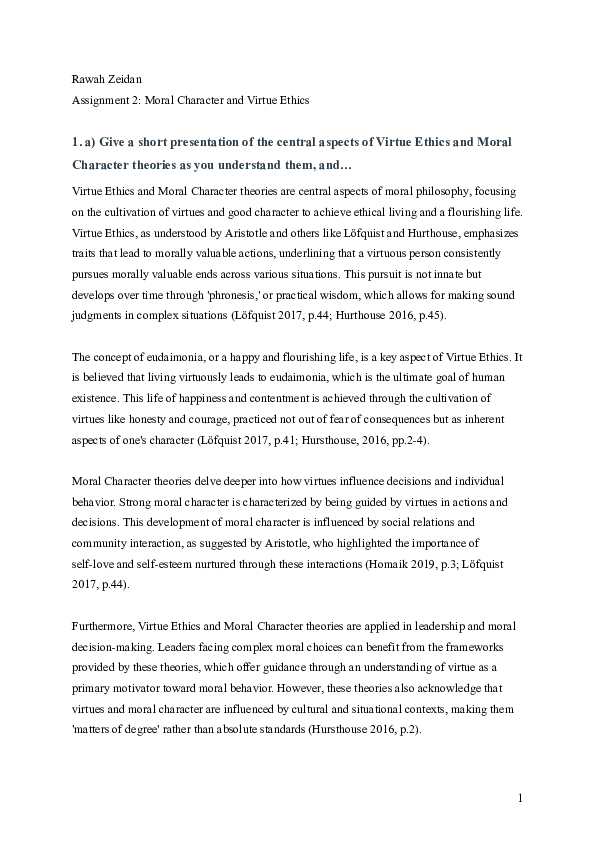 (PDF) Moral Character and Virtue