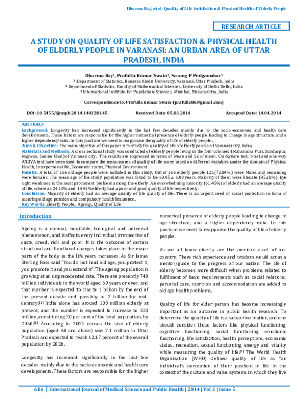 (PDF) A study on quality of life satisfaction and physical health of ...