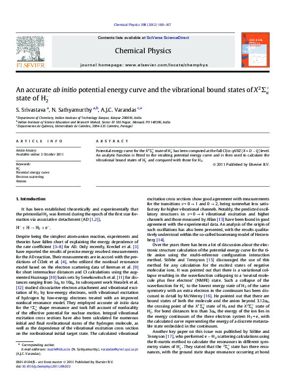 (PDF) An accurate ab initio potential energy curve and the vibrational ...