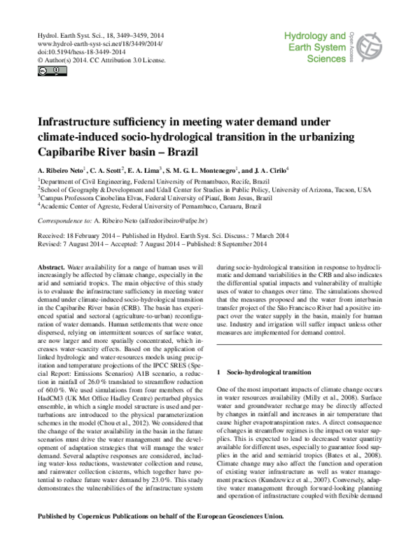 (PDF) Infrastructure sufficiency in meeting water demand under climate ...