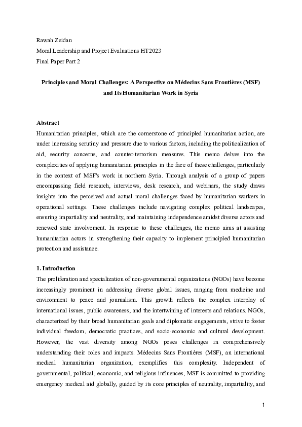 (PDF) Principles and Moral Challenges: A Perspective on Médecins Sans ...