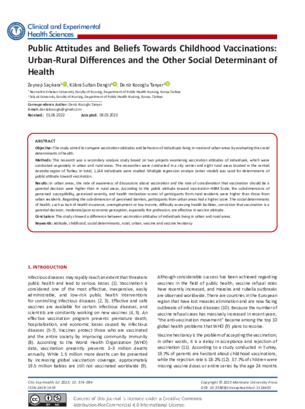 (PDF) Public Attitudes and Beliefs Towards Childhood Vaccinations ...