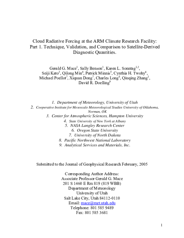 (PDF) Cloud Radiative Forcing at the ARM Climate Research Facility