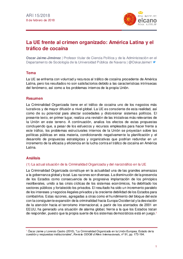 (PDF) La UE frente al crimen organizado: América latina y el tráfico de ...