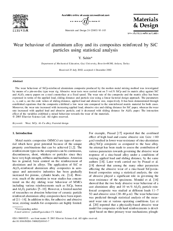 (PDF) Wear behaviour of aluminium alloy and its composites reinforced ...
