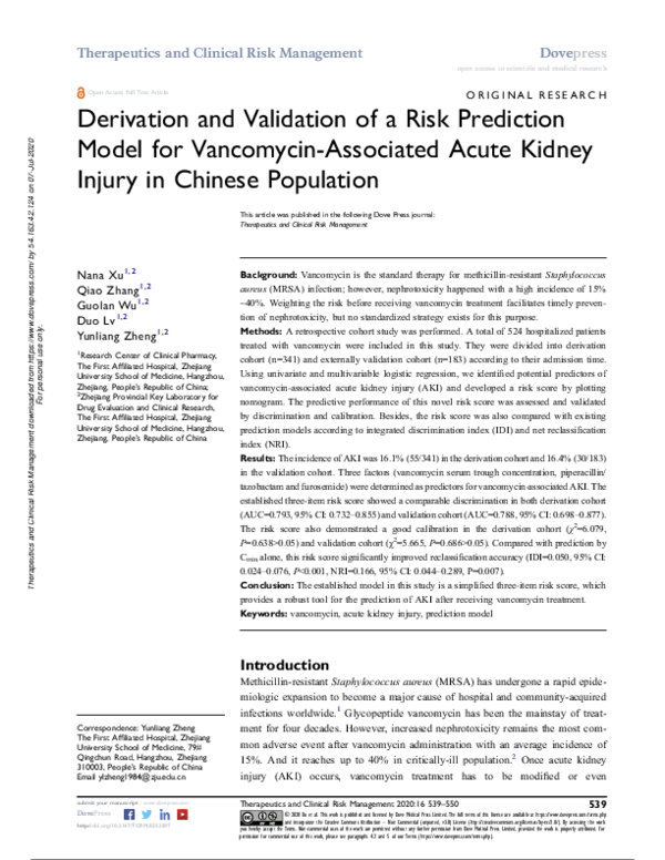 (PDF) Derivation and Validation of a Risk Prediction Model for ...