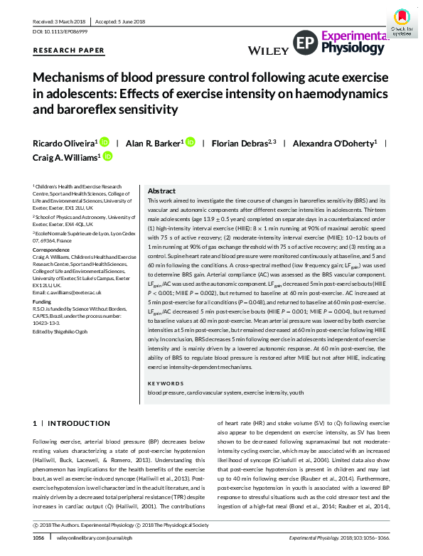 (PDF) Mechanisms of blood pressure control following acute exercise in ...
