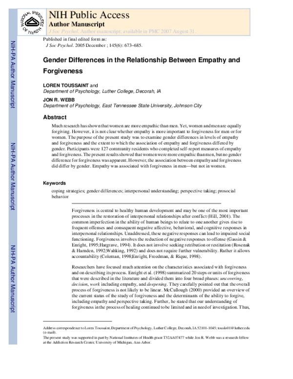 (PDF) Gender Differences in the Relationship Between Empathy and ...