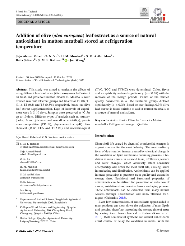 (PDF) Addition of olive (olea europaea) leaf extract as a source of ...