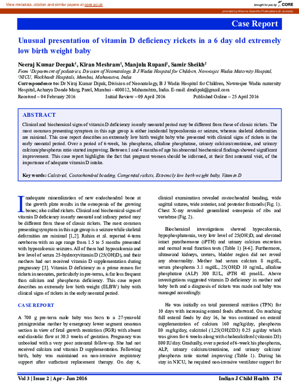 (PDF) Unusual Presentation of Vitamin D Deficiency Rickets in a 6 Day ...