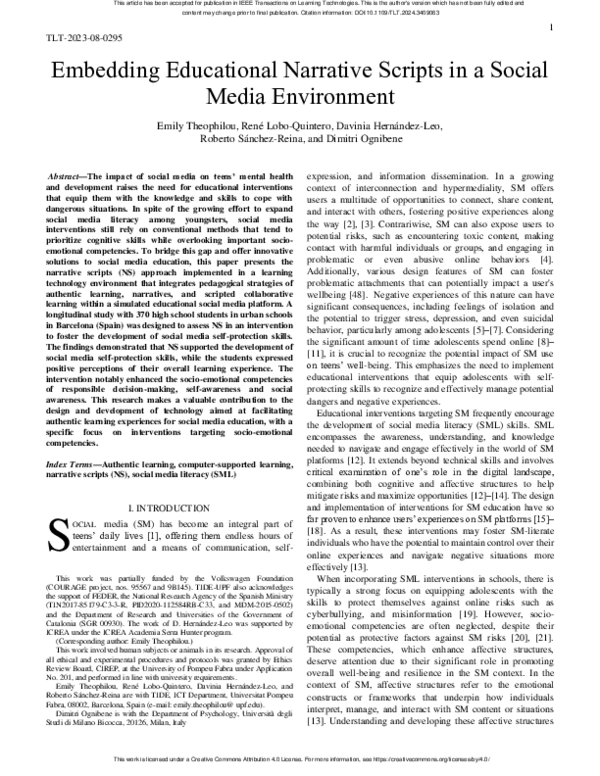 (PDF) Embedding Educational Narrative Scripts in a Social Media Environment