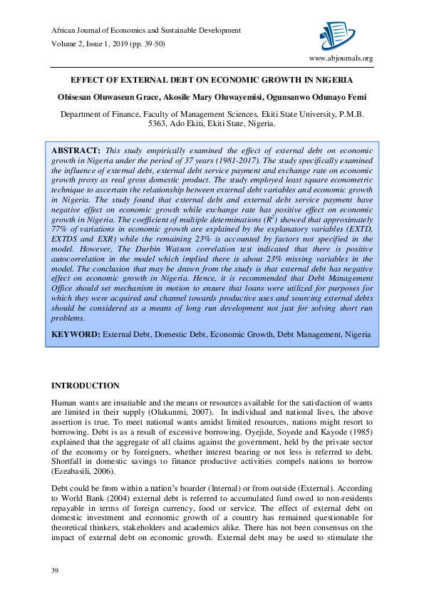 (PDF) Effect of External Debt on Economic Growth in Nigeria