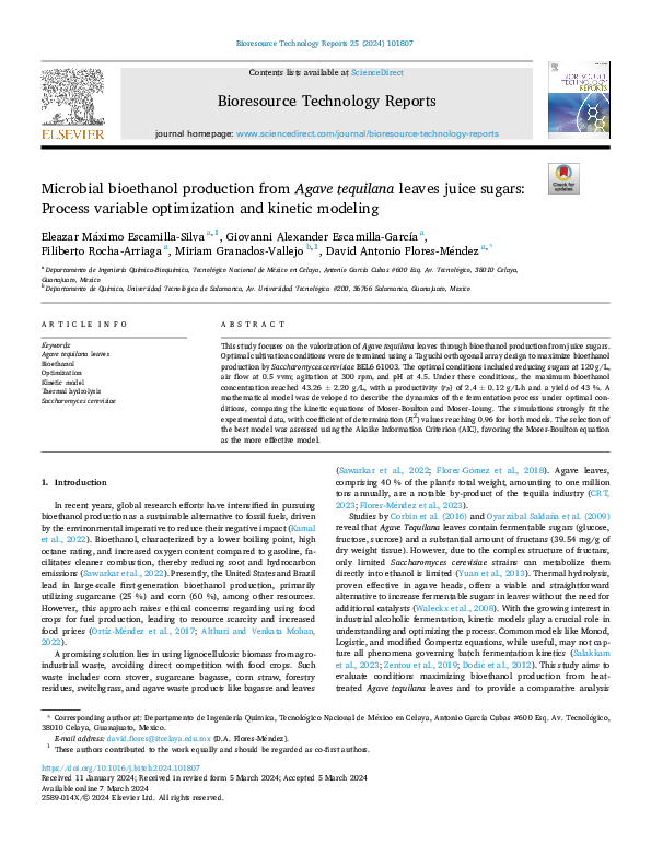 (PDF) Microbial bioethanol production from Agave tequilana leaves juice ...