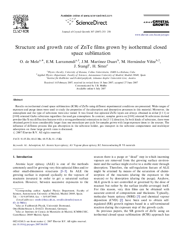 (PDF) Structure and growth rate of ZnTe films grown by isothermal ...