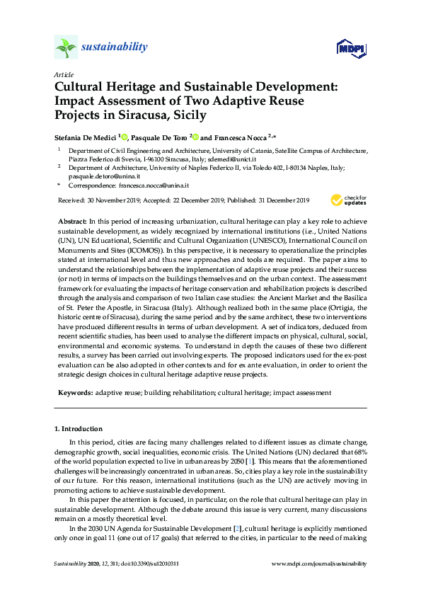 (PDF) Cultural Heritage and Sustainable Development: Impact Assessment ...
