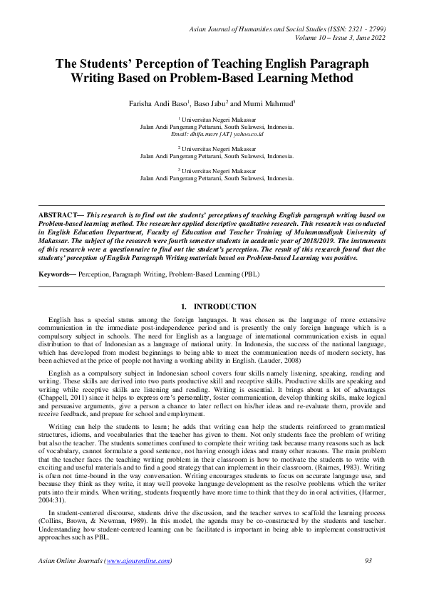 (PDF) The Students’ Perception of Teaching English Paragraph Writing ...