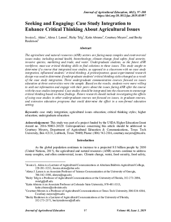 (PDF) Seeking and Engaging: Case Study Integration to Enhance Critical ...