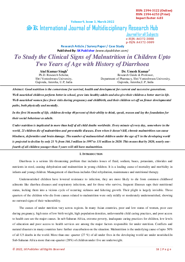 (PDF) To Study the Clinical Signs of Malnutrition in Children Upto Two ...