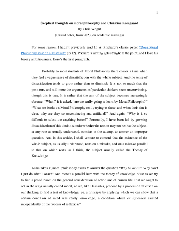 (PDF) Skeptical thoughts on moral philosophy and Christine Korsgaard