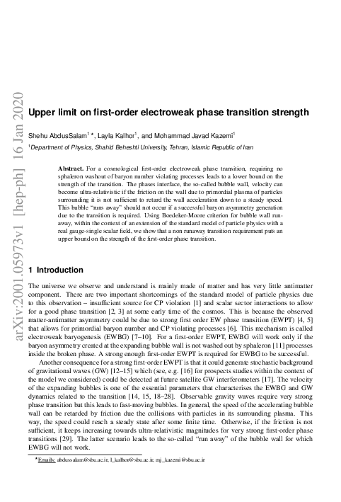 (PDF) Upper limit on first-order electroweak phase transition strength