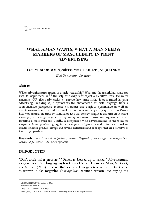 (PDF) What a Man Wants, What a Man Needs: Markers of Masculinity in ...