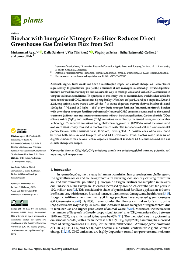 (PDF) Biochar with Inorganic Nitrogen Fertilizer Reduces Direct ...