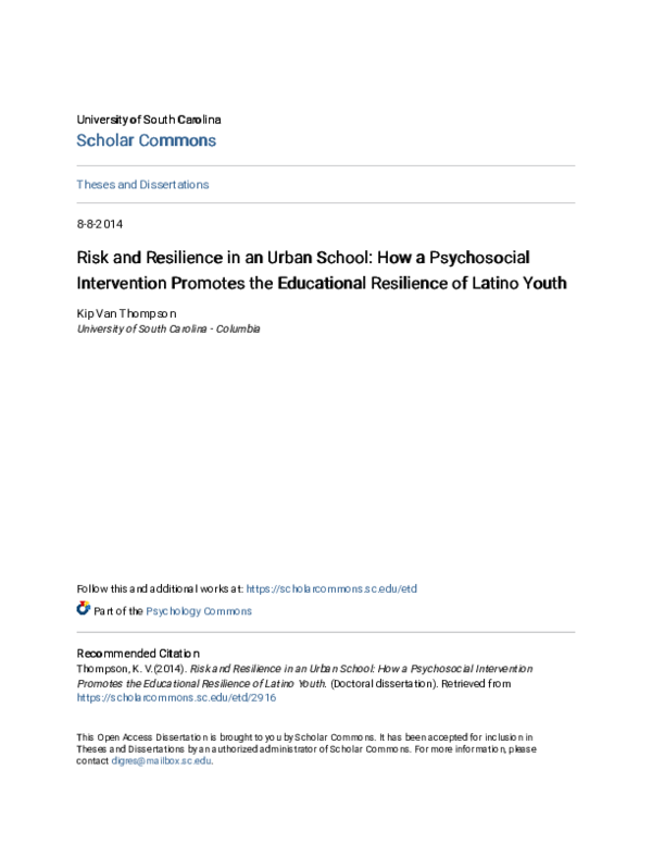 (PDF) Risk and Resilience in an Urban School: How a Psychosocial ...