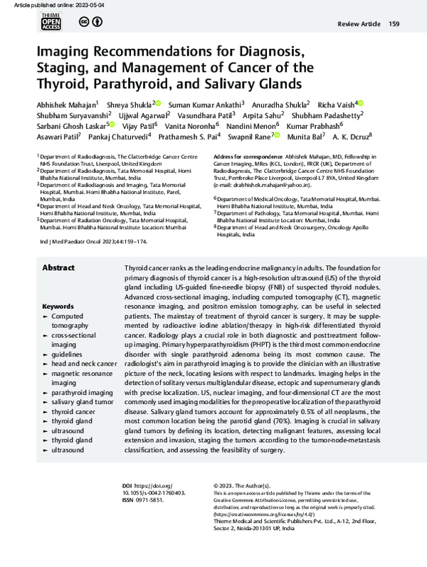 (PDF) Imaging Recommendations for Diagnosis, Staging, and Management of ...