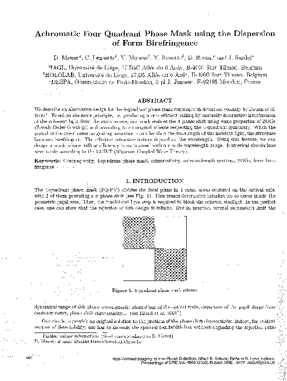 (PDF) Achromatic four-quadrant phase mask using the dispersion of form ...