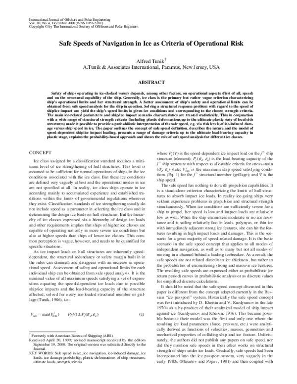 (PDF) Safe Speeds of Navigation In Ice As Criteria of Operational Risk