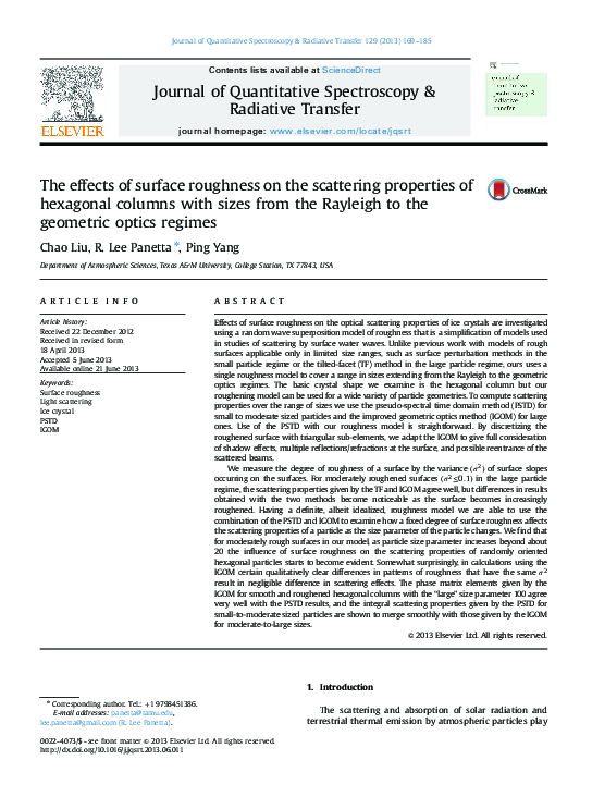 (PDF) The effects of surface roughness on the scattering properties of ...