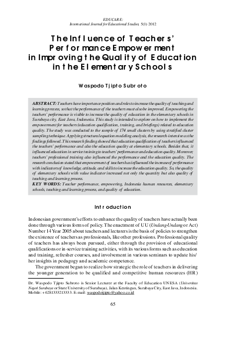 (PDF) The Influence of Teachers' Performance Empowerment in Improving ...